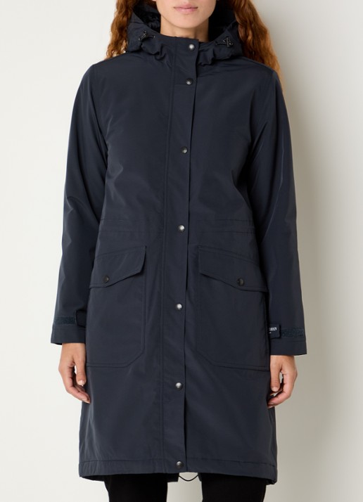 Ilse Jacobsen Longline regenjas met klepzakken - detail 4 donkerblauw
