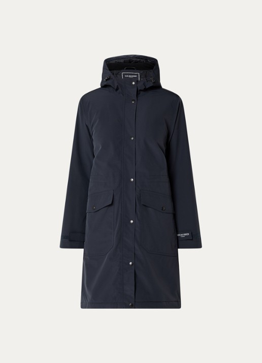 Ilse Jacobsen Longline regenjas met klepzakken - voorkant donkerblauw