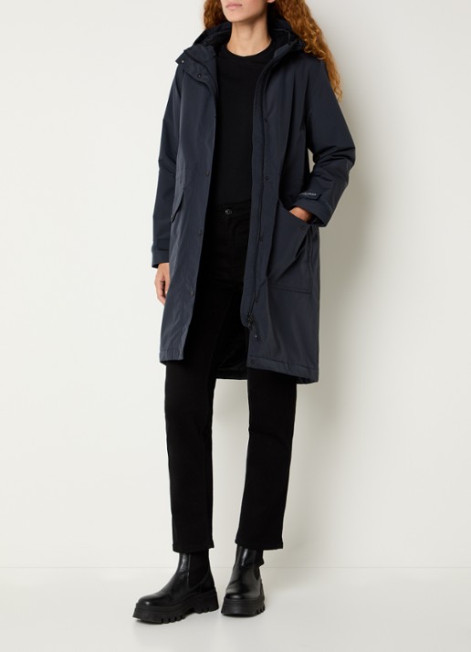 Ilse Jacobsen Longline regenjas met klepzakken - voorkant 2 donkerblauw