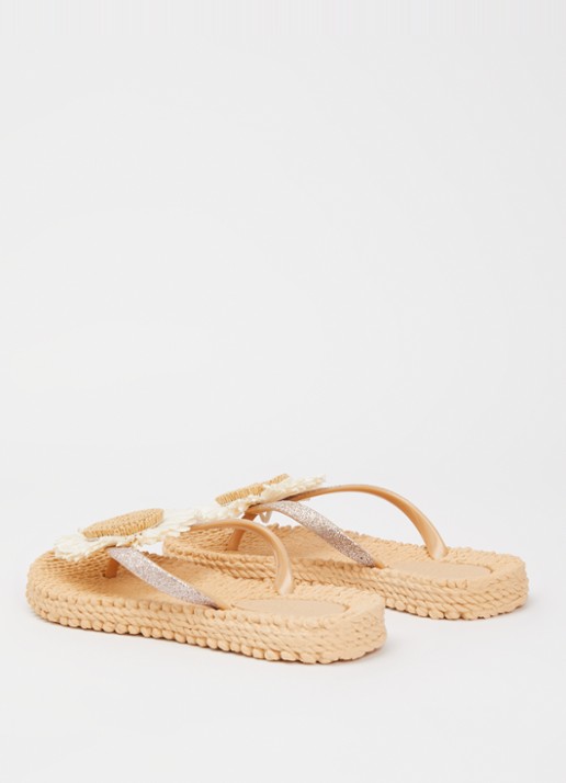 Ilse Jacobsen Slipper met glitter en applicatie - achterkant 4 beige