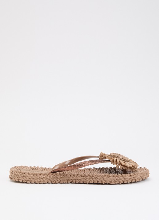 Ilse Jacobsen Slipper met glitter en applicatie - voorkant 5 lichtbruin