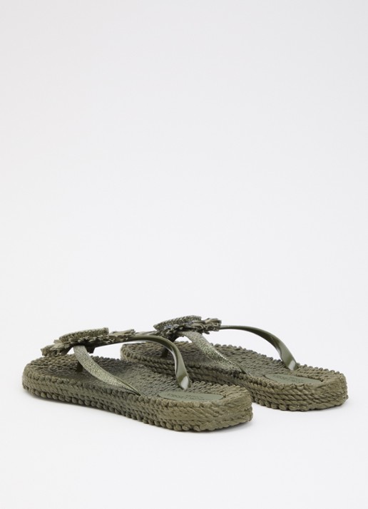 Ilse Jacobsen Slipper met glitter en applicatie - achterkant 5 legergroen