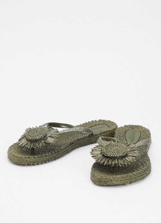 Ilse Jacobsen Slipper met glitter en applicatie - detail legergroen