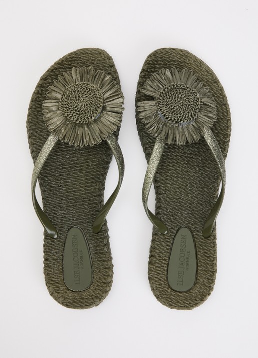 Ilse Jacobsen Slipper met glitter en applicatie - detail 2 legergroen