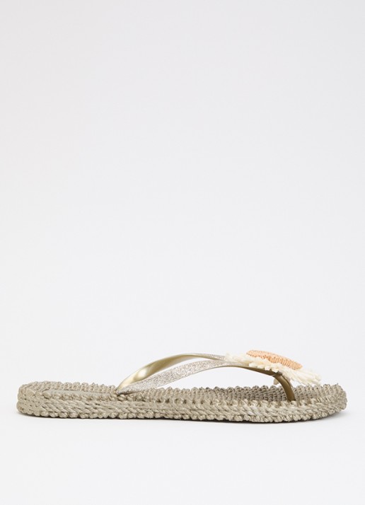 Ilse Jacobsen Slipper met glitter en applicatie - voorkant 4 donkerbeige