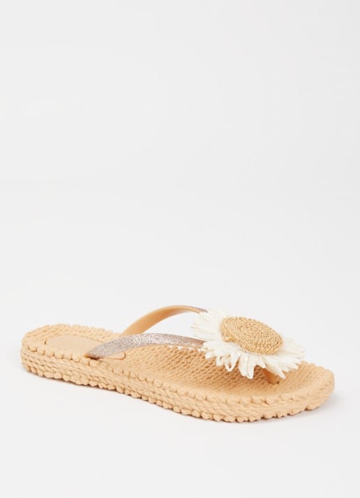 Ilse Jacobsen Slippers met glitter en applicatie - voorkant 2 beige