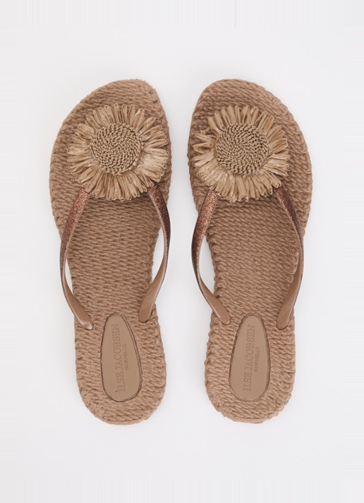 Ilse Jacobsen Slippers met glitter en applicatie - detail 4 lichtbruin
