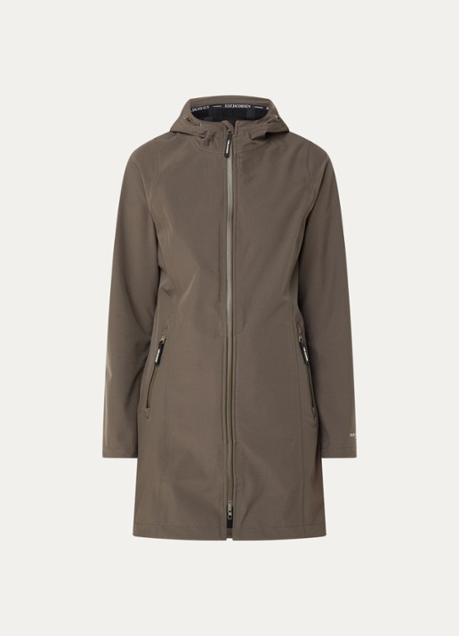 Ilse Jacobsen Softshell jack met capuchon en ritszakken - voorkant bronsgroen