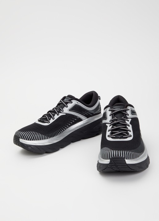 HOKA Heren Bondi 7 sneaker met gebreid bovenwerk en logo in de kleur Zwart, maat: 45 1/3