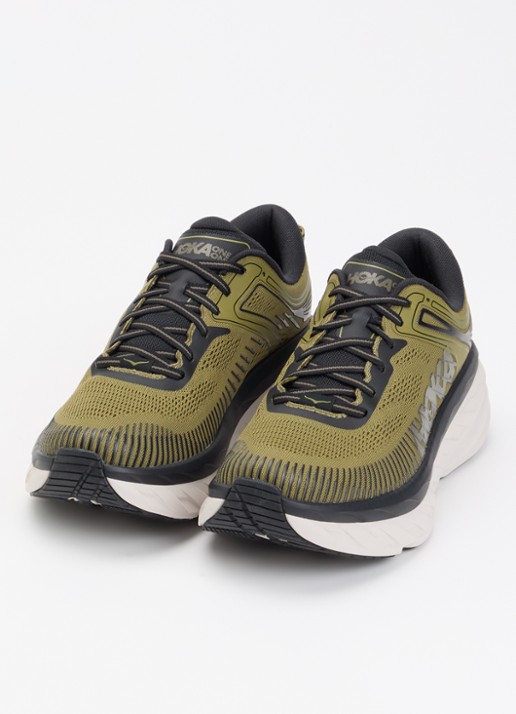 HOKA Heren Bondi 7 sneaker van mesh met logo in de kleur Mosgroen, maat: 45 1/3