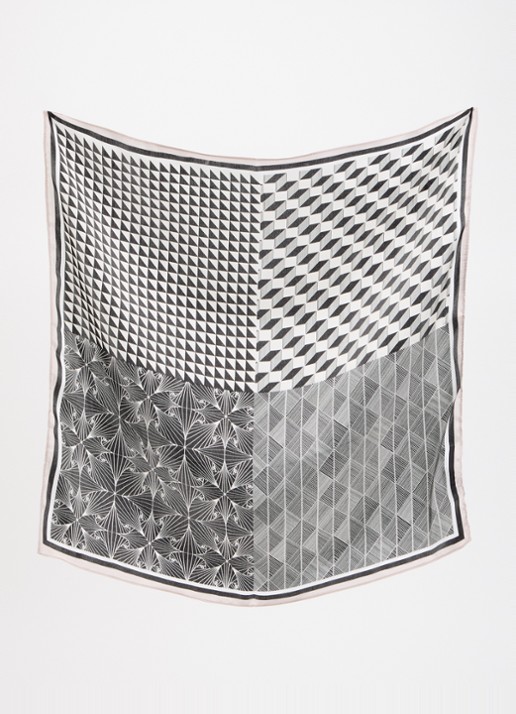 Co'Couture Dames Shilacc sjaal van zijde met grafische print 52 x 52 cm in de kleur Beige, maat: One Size