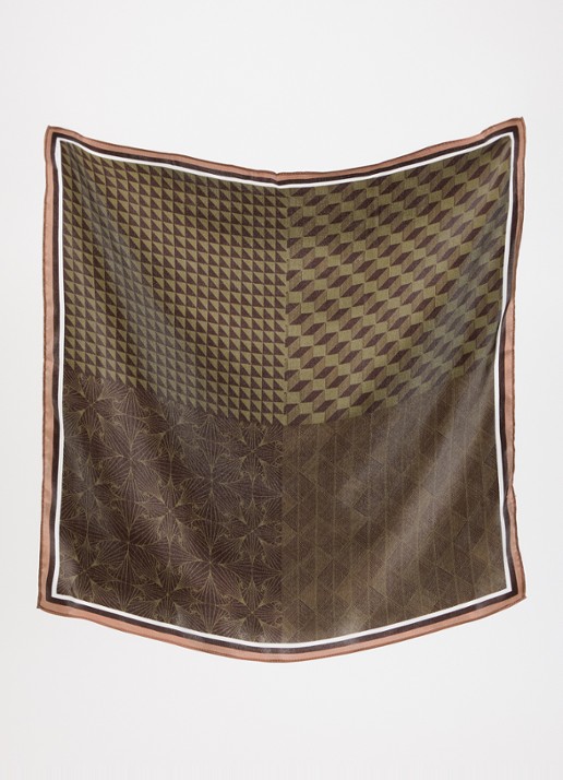 Co'Couture Dames Shilacc sjaal van zijde met grafische print 52 x 52 cm in de kleur Bruin, maat: One Size