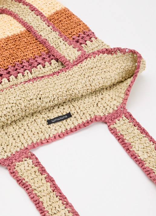 Summum Dames Strandtas van raffia met streepprint in de kleur Roodbruin, maat: ONE SIZE