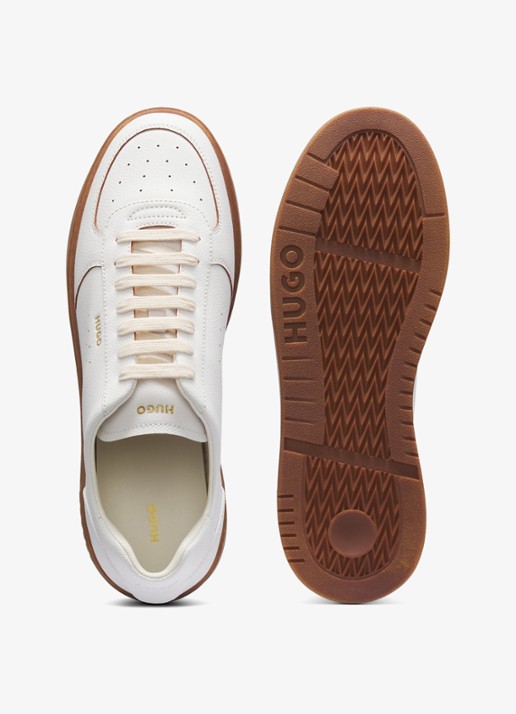 HUGO Heren Sneaker van leer met logo in de kleur Open White-123 / Wit