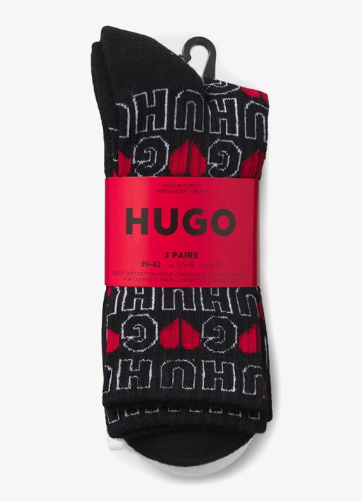 HUGO Heren Sokken met logo in 3-pack in de kleur Zwart