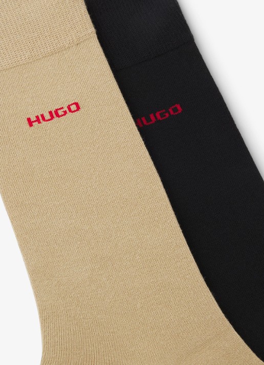 HUGO Heren Set van twee paar sokken met normale lengte en logo in de kleur Medium Beige-269 / Beige