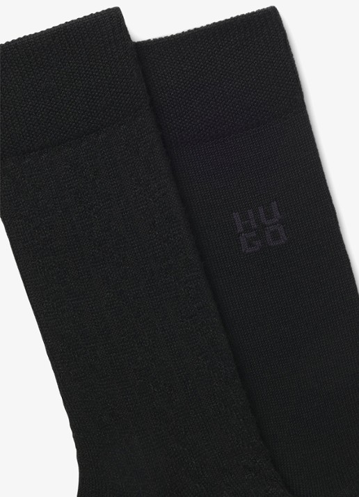 HUGO Heren Ribgebreide sokken met logoborduring in de kleur Zwart