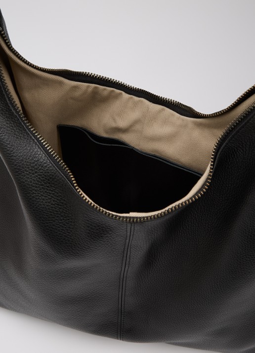 Nona Dames XL crossbodytas van leer met structuur in de kleur Zwart, maat: 1SZ