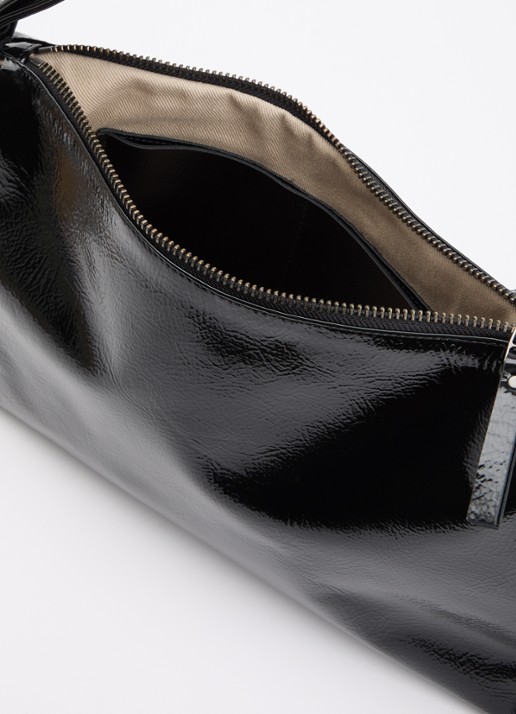 Nona Dames Zip Pocket schoudertas van lakleer met verstelbare schouderriem in de kleur Zwart, maat: 1SZ