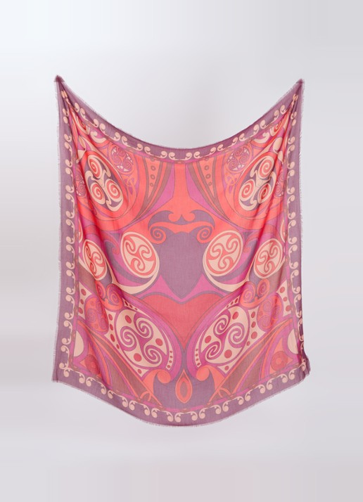 La DoubleJ Dames Foulard sjaal in zijdeblend met print 140 x 140 cm in de kleur Donkerrood, maat: ONE SIZE