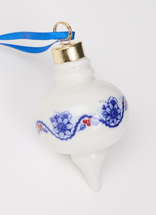 Heinen Delfts Blauw Kerstbal rond 8,5 cm Gebroken wit - Deal