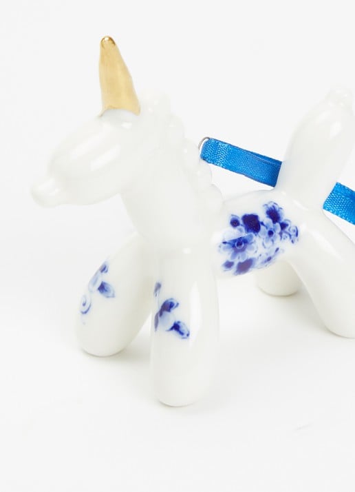 Heinen Delfts Blauw Ballondier Eenhoorn kersthanger 8 cm Gebroken wit - Deal