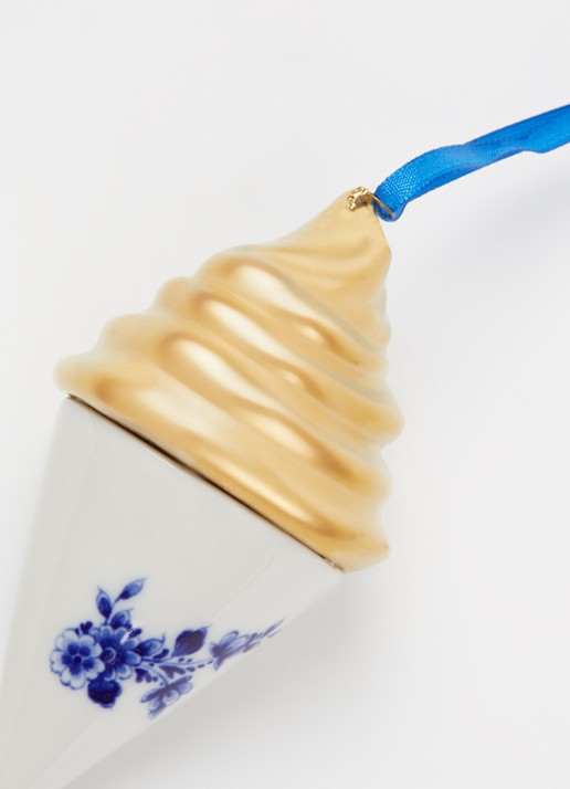 Heinen Delfts Blauw Ijshoorntje kersthanger 10,5 cm Goud - Deal