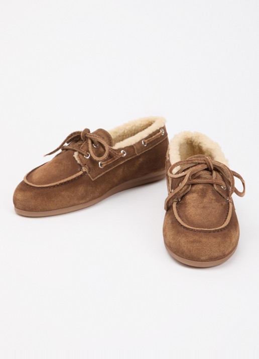 Posa Dames Mocassin van suède met details van imitatiebont in de kleur Bruin, maat: 37