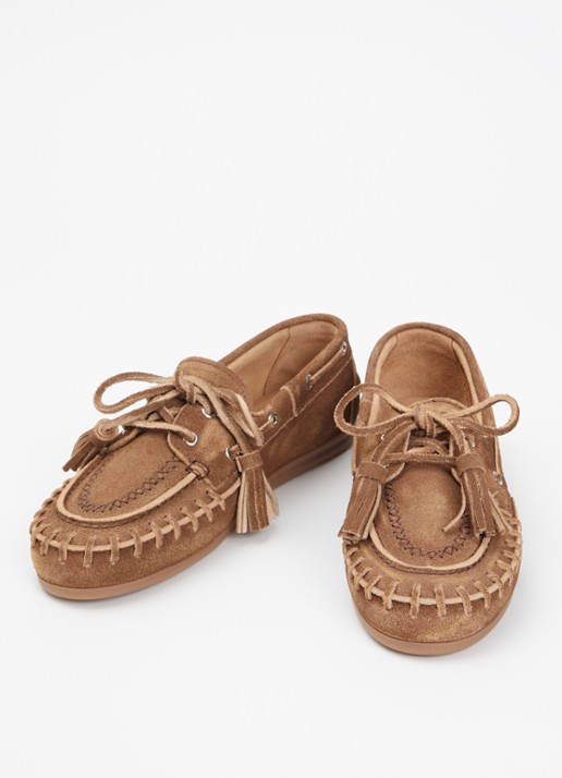 Posa Dames Boat mocassin van suéde in de kleur Donkerbruin, maat: 38
