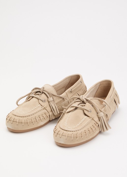 Posa Dames Native bootschoen van suède met franjes in de kleur Beige, maat: 41