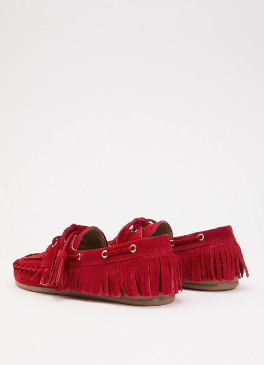 Posa Dames Native bootschoen van suède met franjes in de kleur Rood, maat: 40