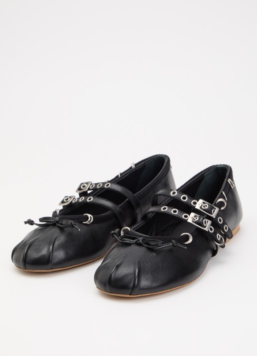 Posa Dames Vita ballerina van leer met strikdetail in de kleur Zwart, maat: 38