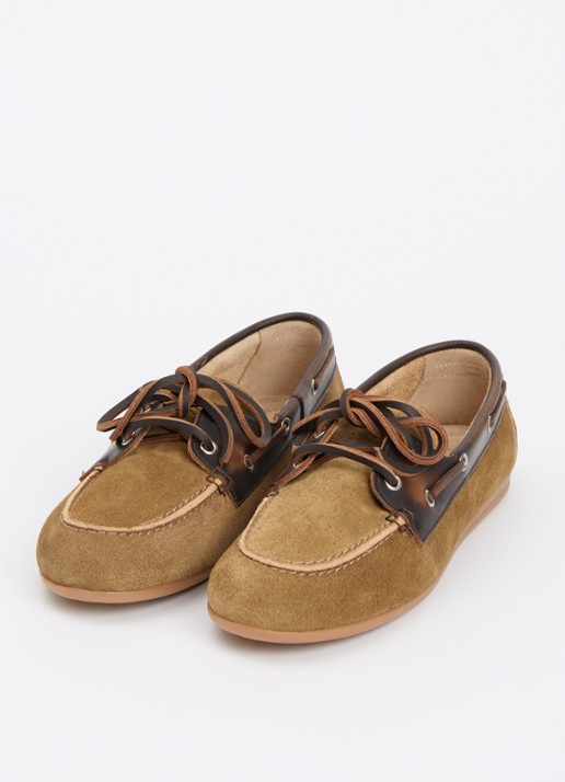 Posa Dames Bootschoen van suède met leren details in de kleur Zand, maat: 38