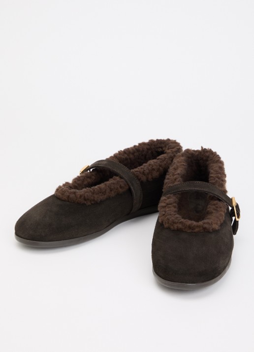 Posa Dames St. Moritz ballerina van suède in de kleur Donkerbruin, maat: 41