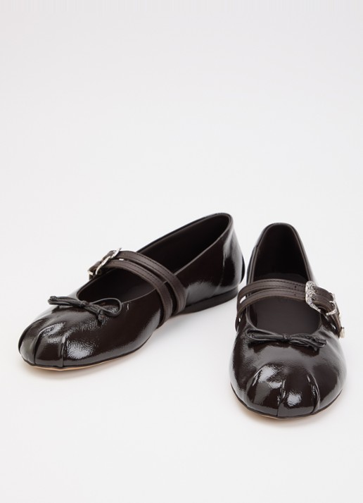 Posa Dames Vita ballerina van leer met strikdetail in de kleur Donkerbruin, maat: 42