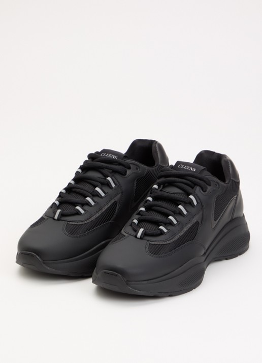 Cleens Heren Podium sneaker van leer met details van mesh in de kleur Zwart, maat: 46
