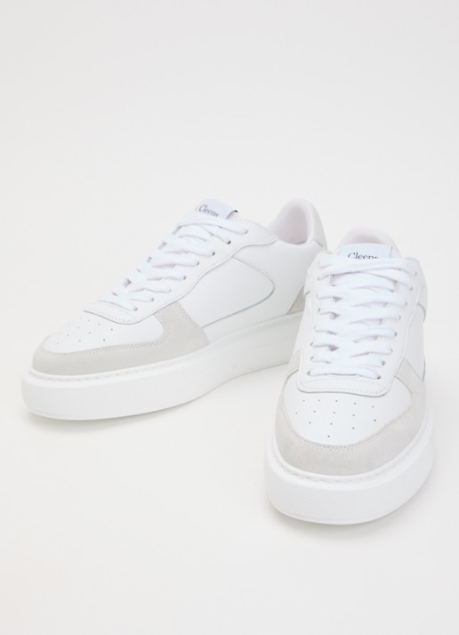 Cleens Heren Sneaker van leer met suède details in de kleur Wit, maat: 46
