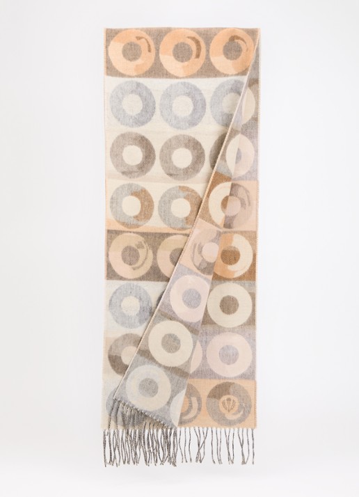 Fraas Dames Sjaal met print en franjes 35 x 195 cm in de kleur Zand, maat: 35/200