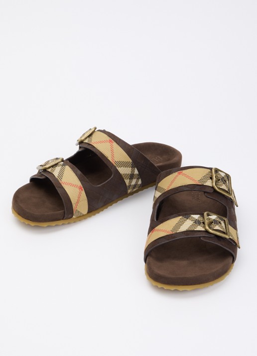 Burberry Heren Urchin slipper van kalfssuède met ruitdessin in de kleur Donkerbruin, maat: 42