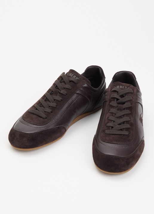 Burberry Heren Knight sneaker van leer met details van suède in de kleur Donkerbruin, maat: 41