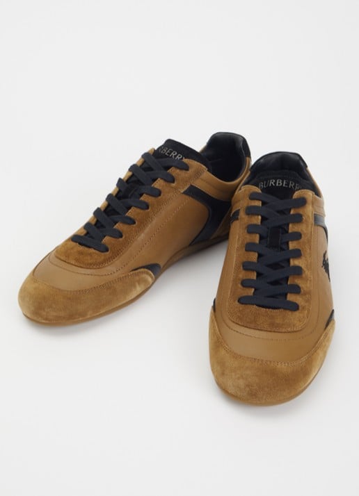Burberry Heren Knight sneaker van lamsleer met details van kalfssuède in de kleur Camel, maat: 45