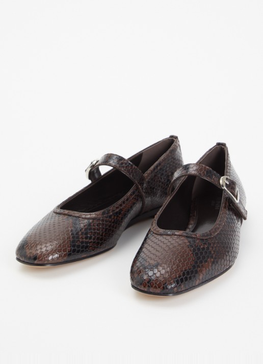 Le Monde Béryl Dames Mary Jane ballerina van kalfsleer met slangenprint en -structuur in de kleur Chocoladebruin, maat: 38