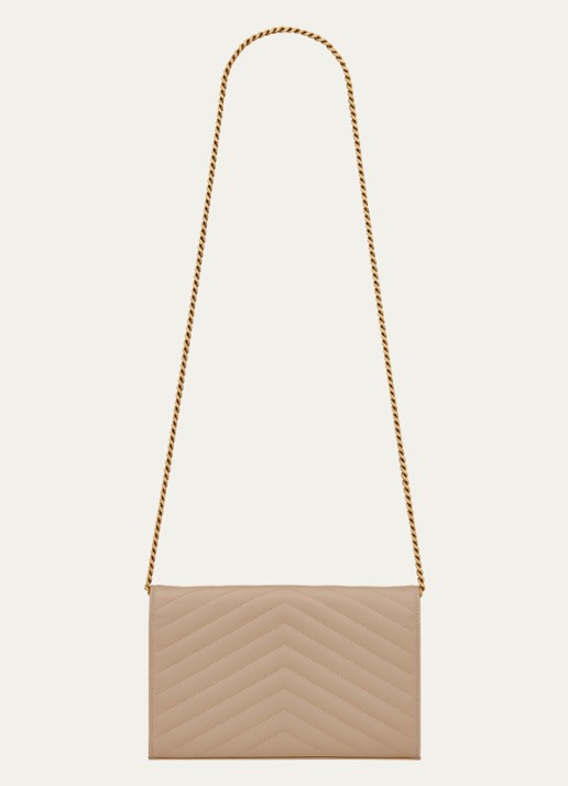 Saint Laurent Dames Cassandre portemonnee van kalfsleer met afneembare schouderriem in de kleur Beige