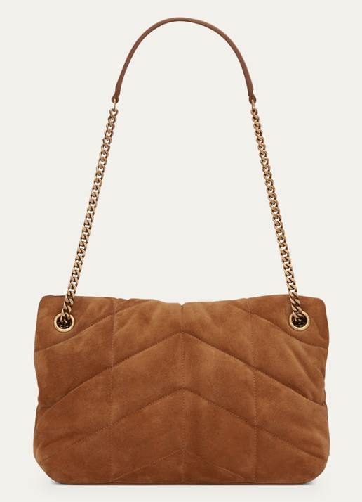 Saint Laurent Dames Puffer Small schoudertas van quilted kalfssuède in de kleur Cognac