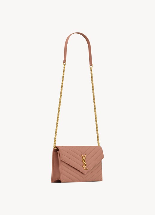 Saint Laurent Dames Cassandre Envelope portemonnee van lamsleer met afneembare schouderriem in de kleur Oudroze