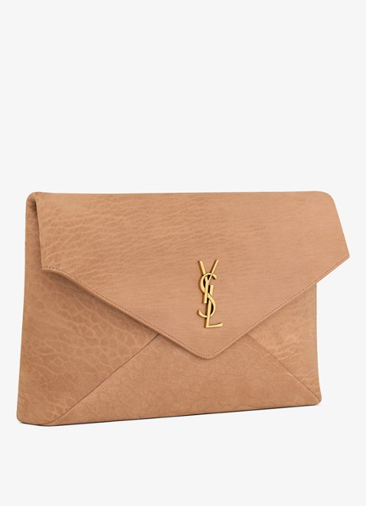 Saint Laurent Dames Envelope Large clutch van lamsleer in de kleur Lichtbruin