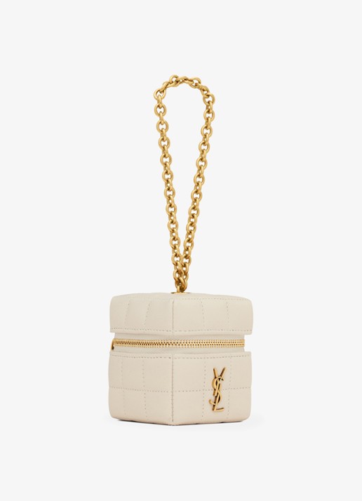 Saint Laurent Dames Cassandre Matelassé Carré Mini Cube handtas van lamsleer in de kleur Gebroken wit