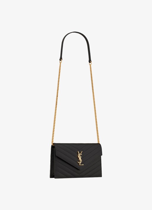 Saint Laurent Dames Envelope portemonnee van kalfsleer met afneembare schouderriem in de kleur Zwart