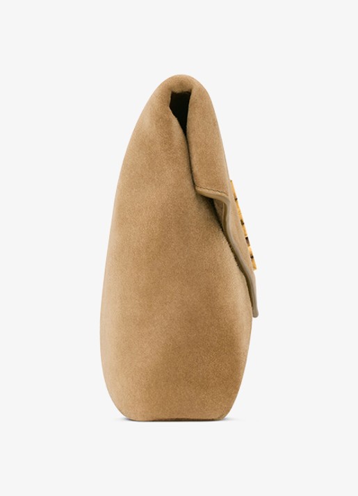 Saint Laurent Dames Cassandre Large clutch van kalfssuède in de kleur Lichtbruin