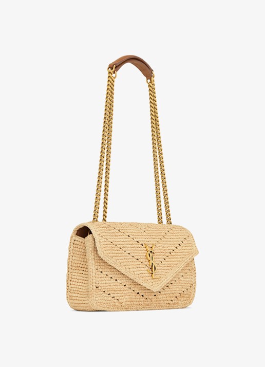 Saint Laurent Dames Loulou Small schoudertas van raffia in de kleur Beige